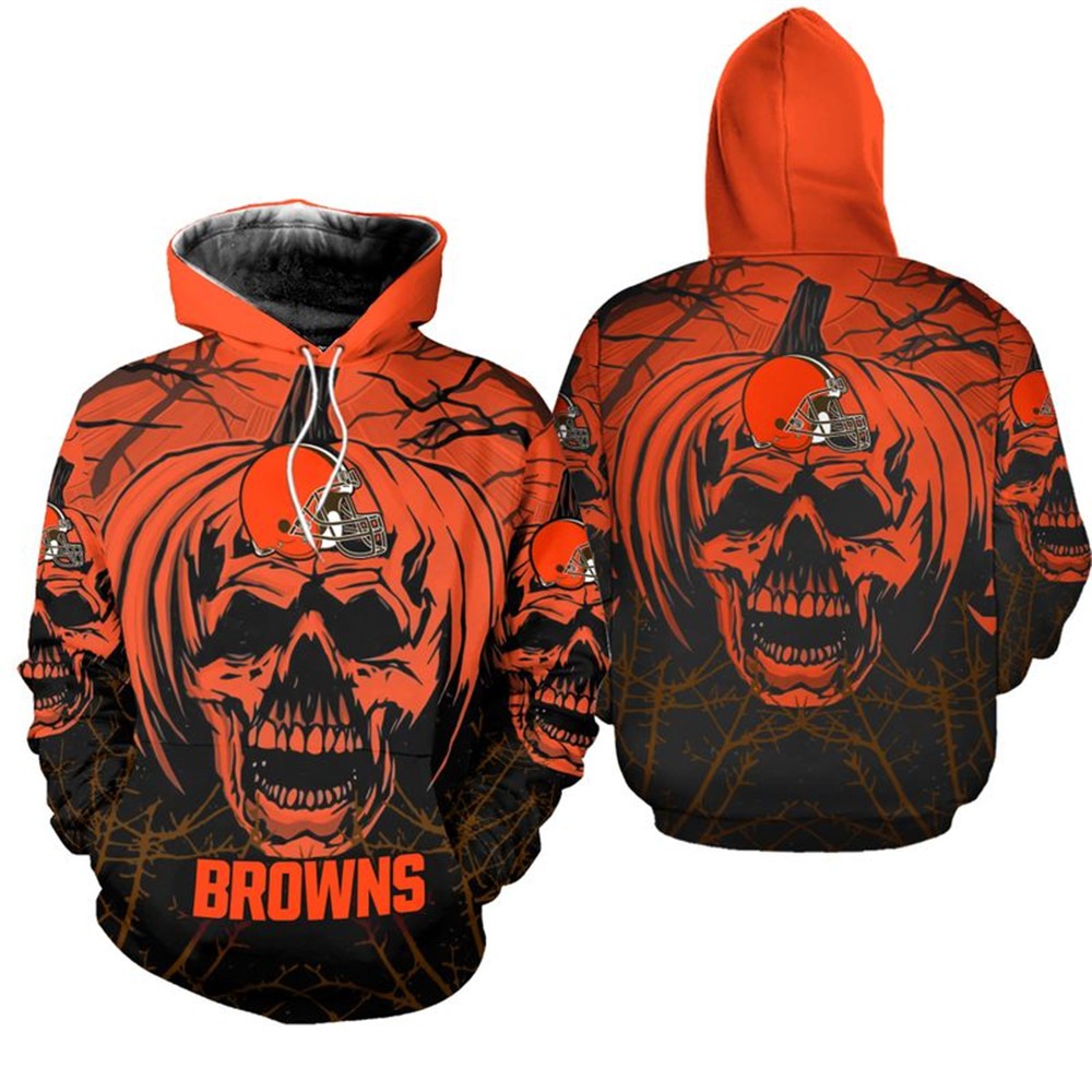 Cleveland Browns Hoodie Halloween pumpkin skull 7122