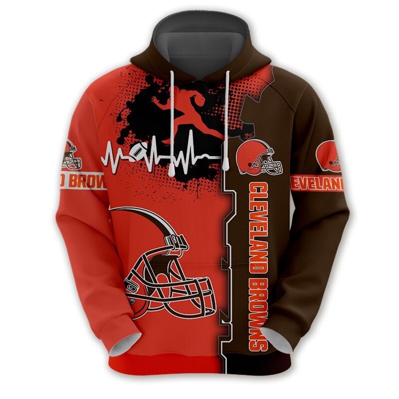Cleveland Browns Hoodie graphic heart ECG line 7122